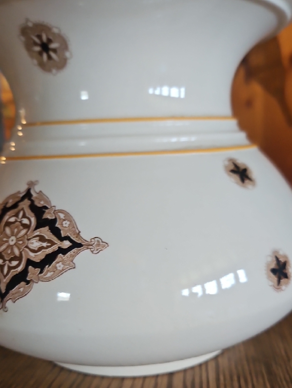 White Ceramic Decorative Vase with Gold Trim - Picture 8 of 14